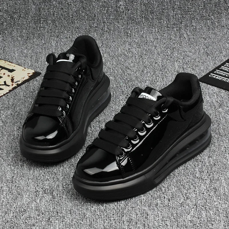 Luxury Men'S Shoes Shiny Patent Leather White Shoes Women'S Couple Models Air Cushion Women'S Skateboard Shoes Sneakers Women