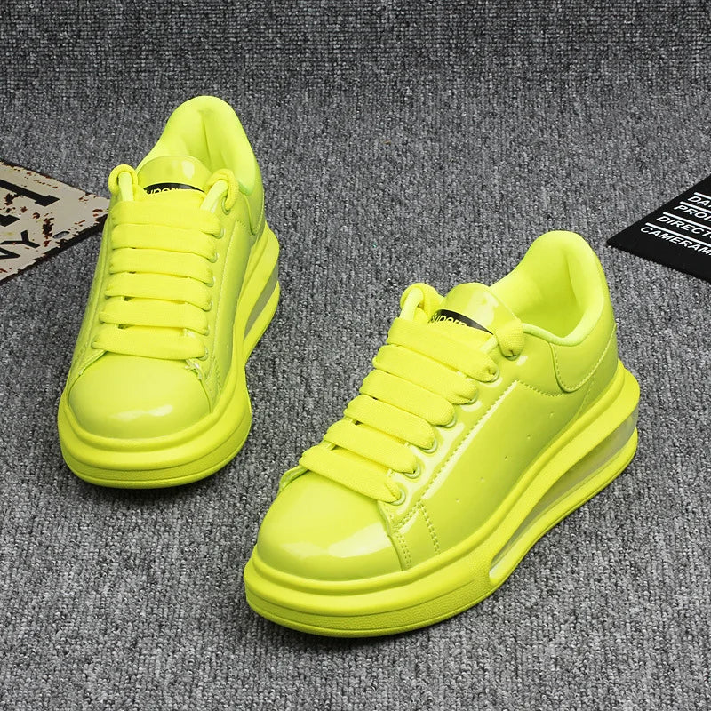 Luxury Men'S Shoes Shiny Patent Leather White Shoes Women'S Couple Models Air Cushion Women'S Skateboard Shoes Sneakers Women