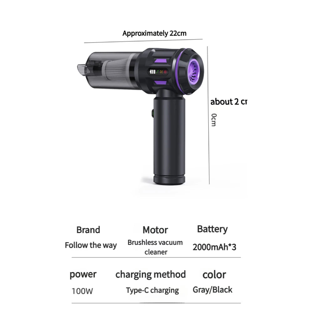 17000Pa Brushless Portable Handheld Cleaner for Car & Home – Wireless Mini Dust Remover