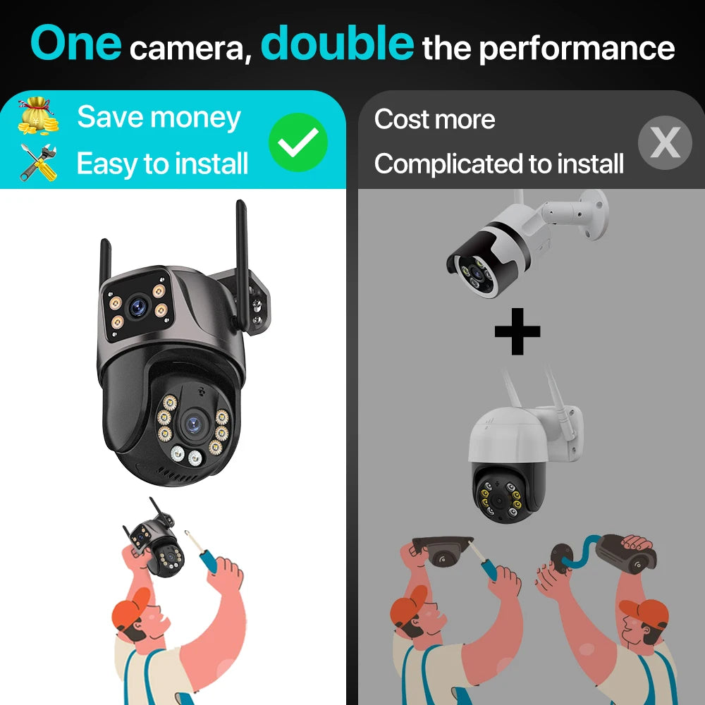 4K 8MP HD Wifi PTZ Camera Outdoor 4MP Dual Lens Dual Screen AI Auto Tracking IP Camera CCTV Audio Video Surveillance P2P Icsee